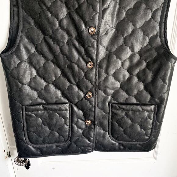 FRNCH x Anthropologie Gisette Faux Leather Sleeveless Quilted Vest Black OS - Picture 2 of 12